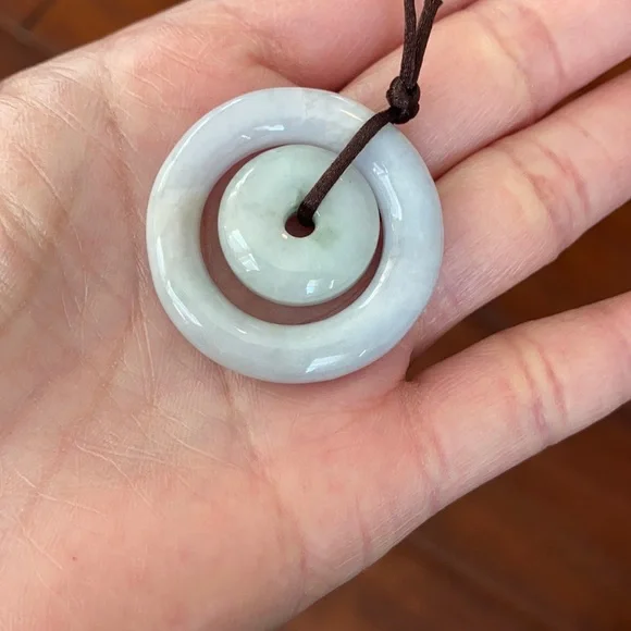 Double Round Donut Jade Natural Pendant White Lucky